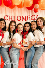 Chi Omega Midwestern State University Bold Red and Yellow Recruitment Henley