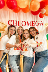 Chi Omega Midwestern State University Bold Red and Yellow Recruitment Henley
