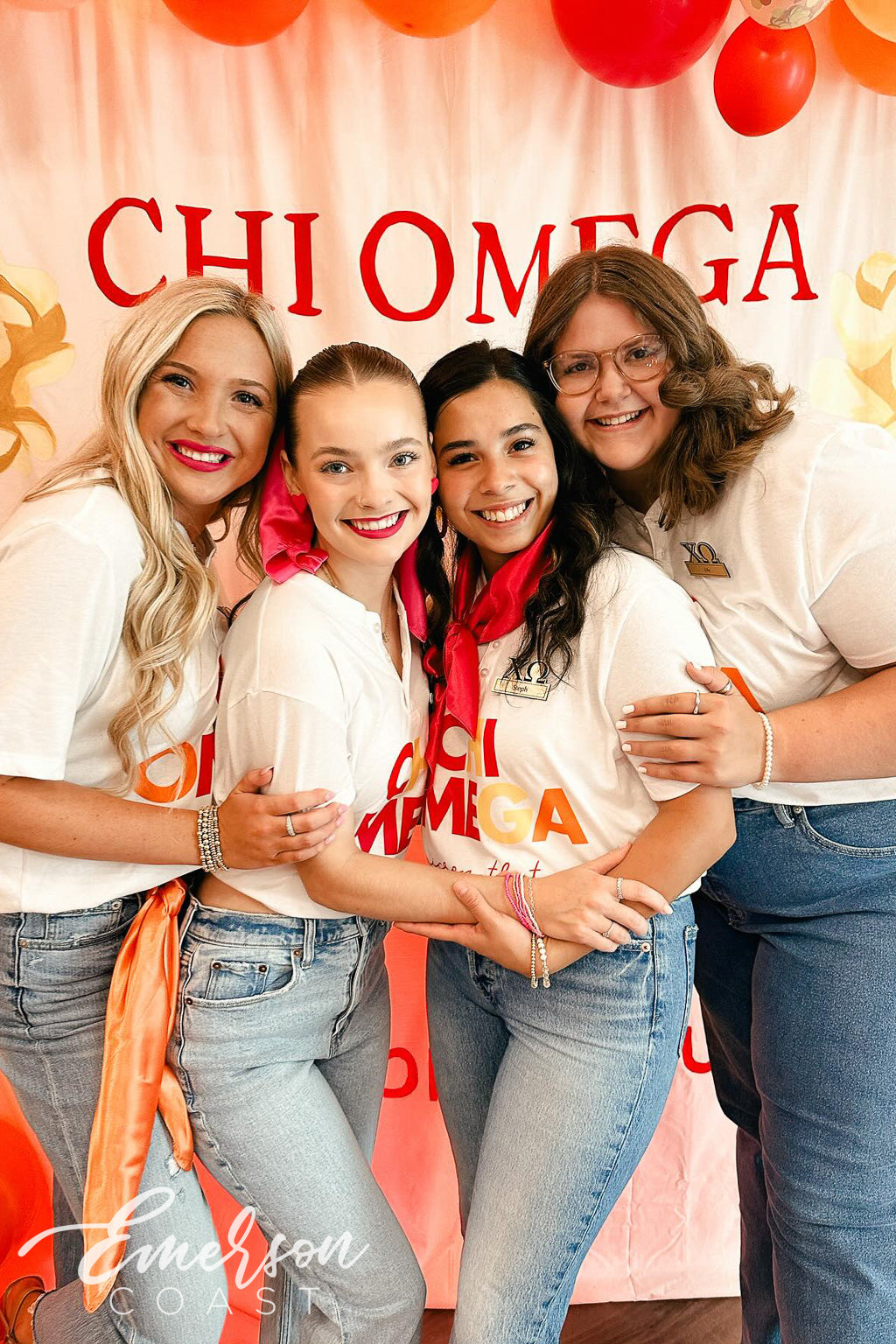 Chi Omega Midwestern State University Bold Red and Yellow Recruitment Henley