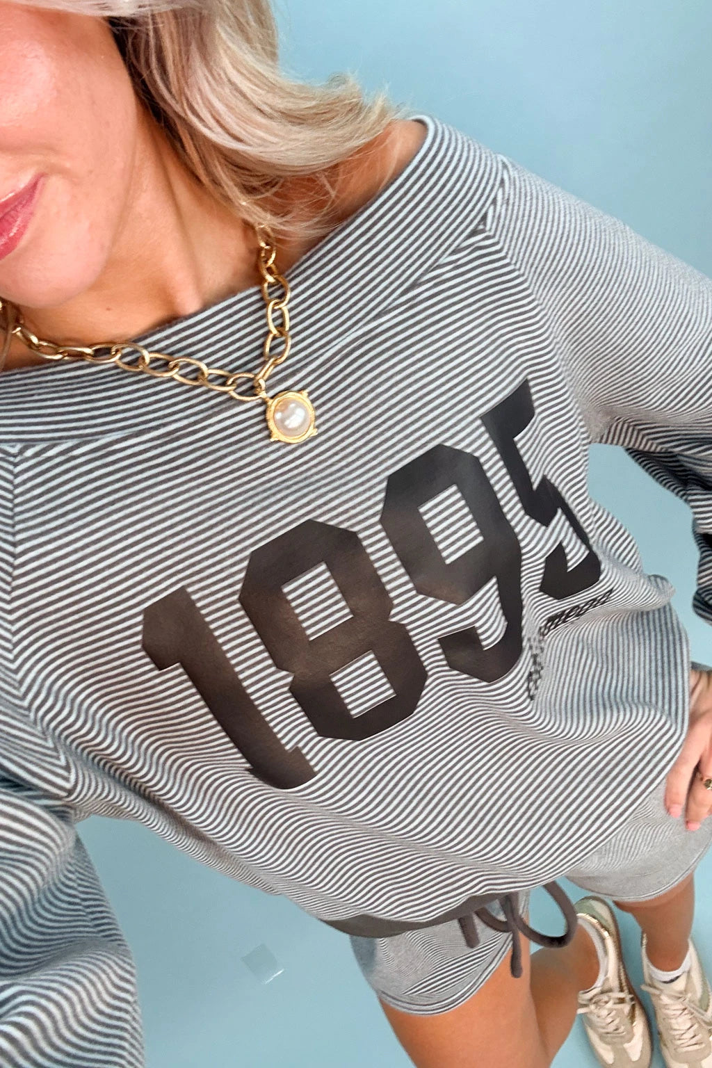 Chi Omega Striped Off The Shoulder Set