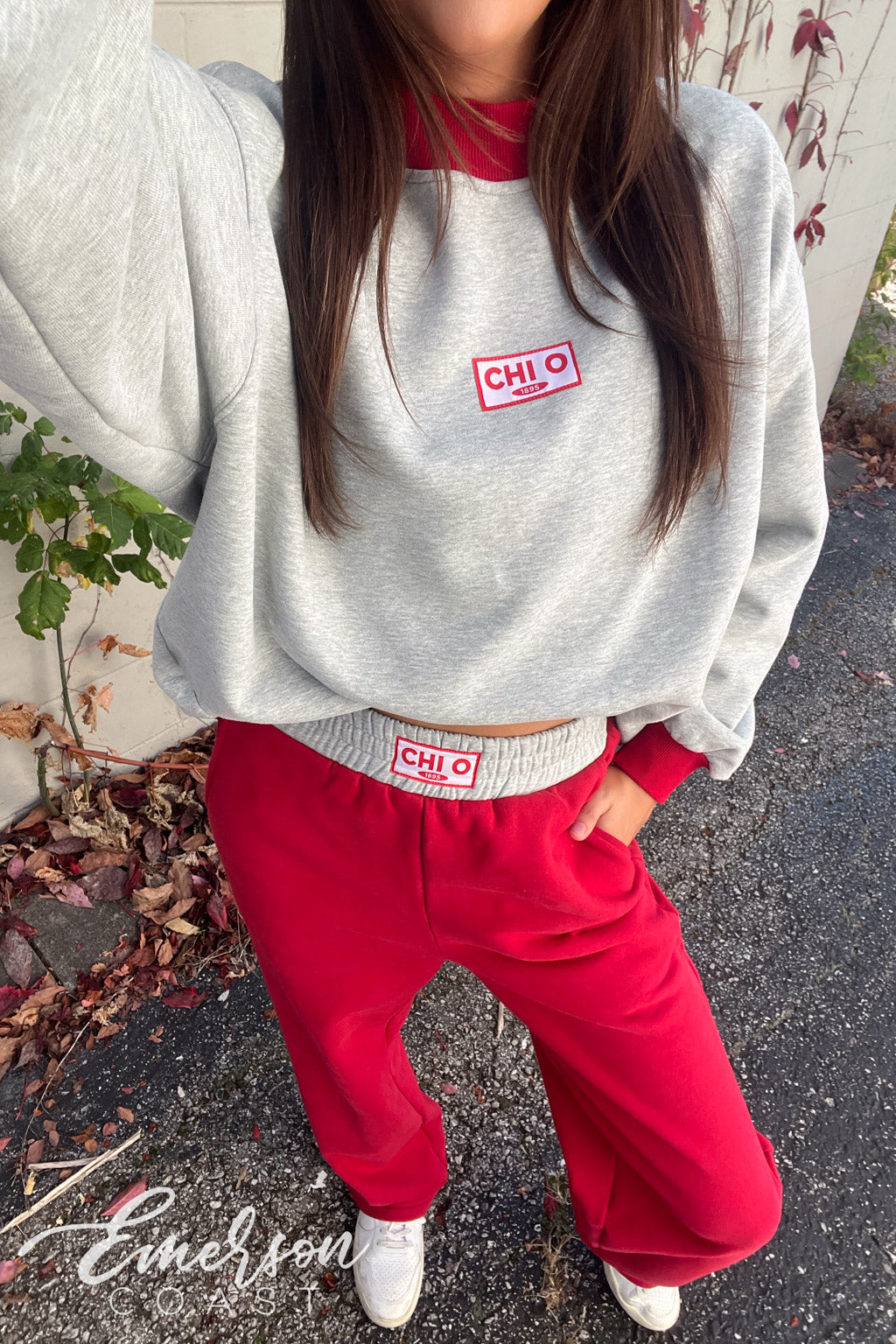 Chi Omega Patchwork Mockneck and Pants Set