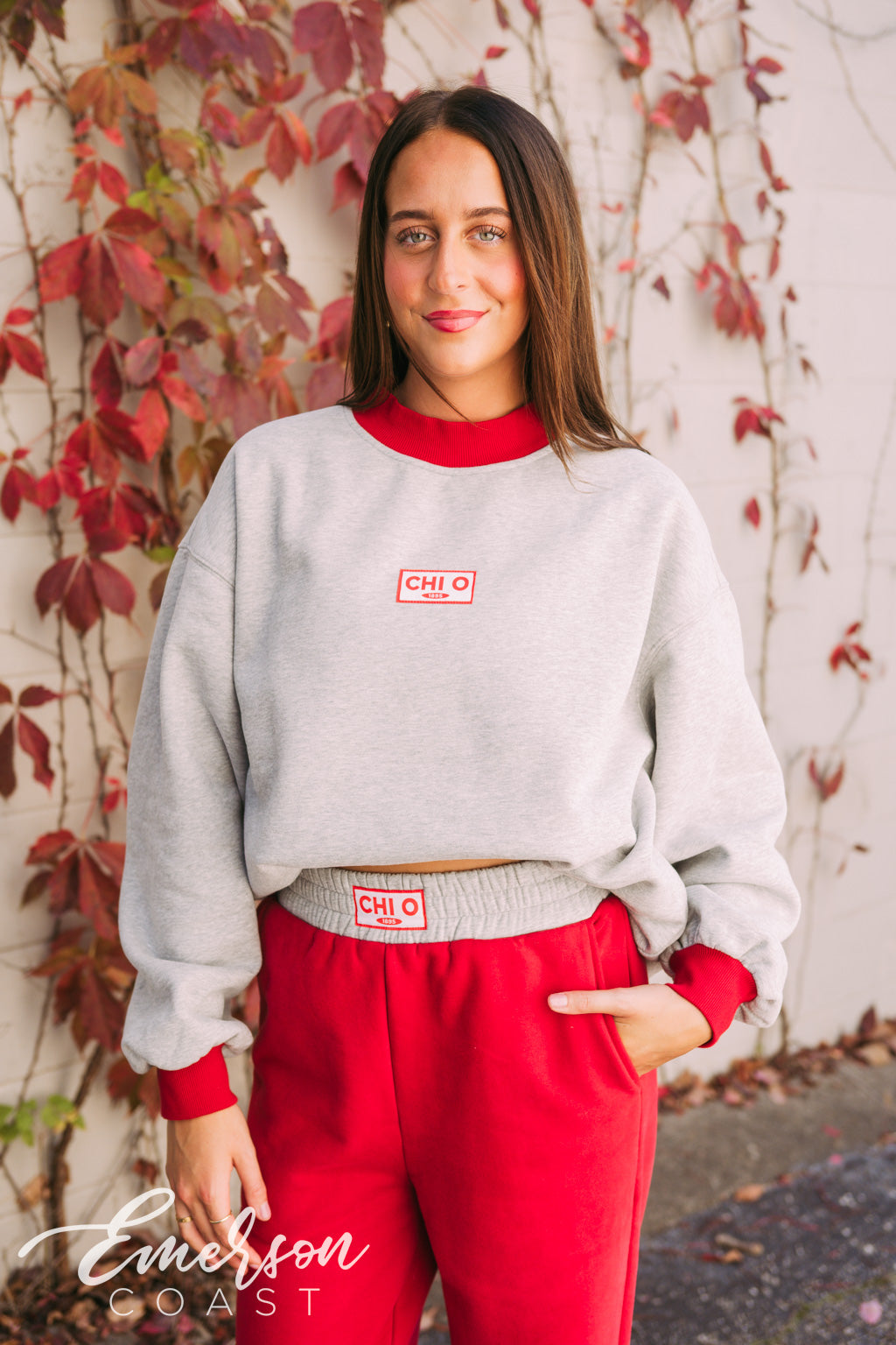 Chi Omega Patchwork Mockneck and Pants Set