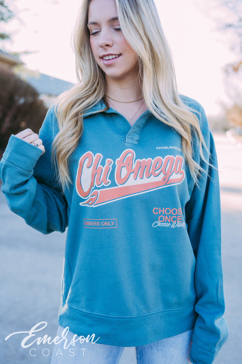 Chi Omega Members Only Retro Collared Crew