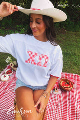 Chi O Gingham Print Letter Jersey