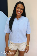 Chi Omega Light Blue Embroidered Cardigan
