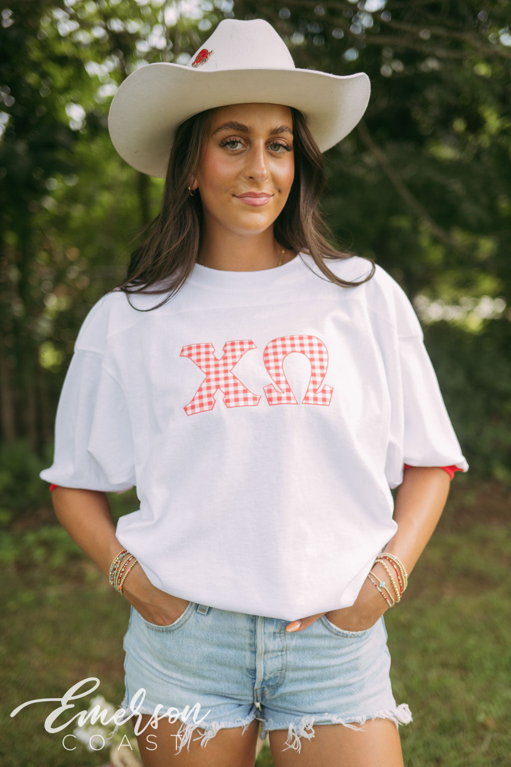 Chi O Gingham Print Letter Jersey
