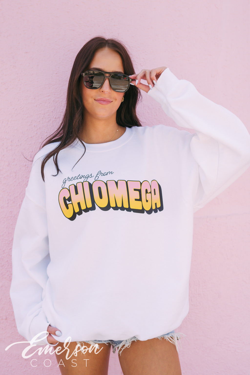 Chi Omega Greetings From Postcard PR Crewneck