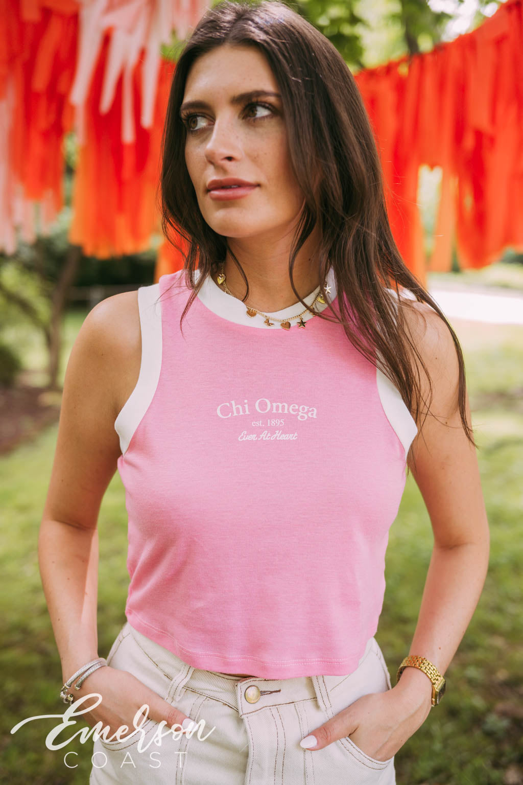 Chi Omega Ever At Heart Pink Colorblock Tank