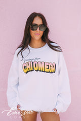 Chi Omega Greetings From Postcard PR Crewneck