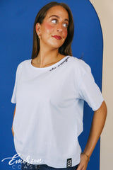 Chi Omega Baby Blue Slouchy Tee with Hem Tag