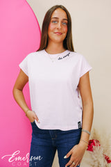 Chi Omega Light Pink Rolled Cuff Tee With Hem Tag