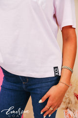 Chi Omega Light Pink Slouchy Tee with Hem Tag