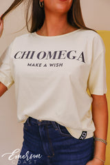 Chi Omega Make A Wish Light Yellow Slouchy Tee