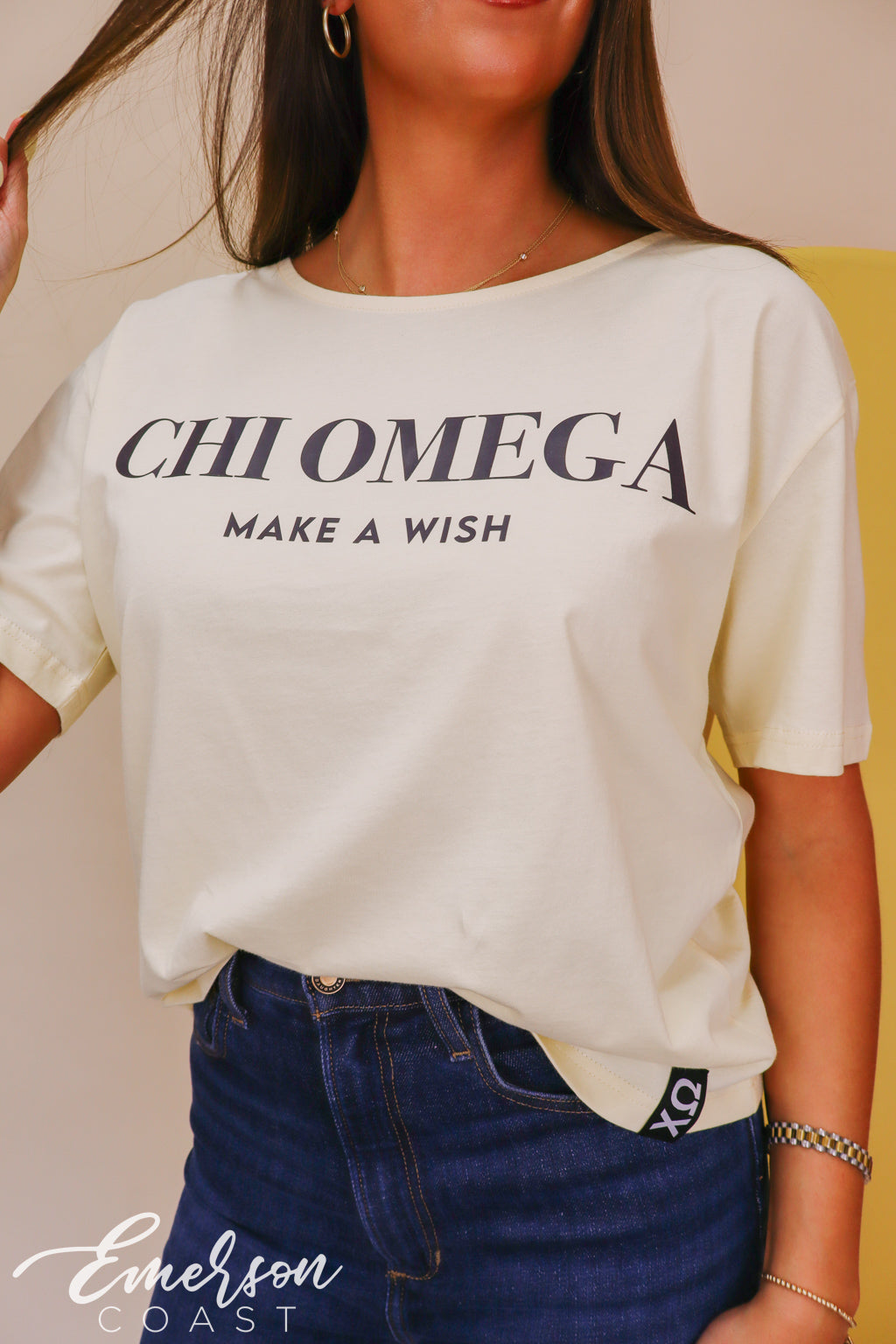 Chi Omega Make A Wish Light Yellow Slouchy Tee