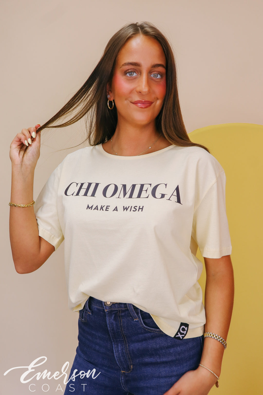 Chi Omega Make A Wish Light Yellow Slouchy Tee