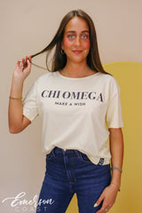 Chi Omega Make A Wish Light Yellow Slouchy Tee