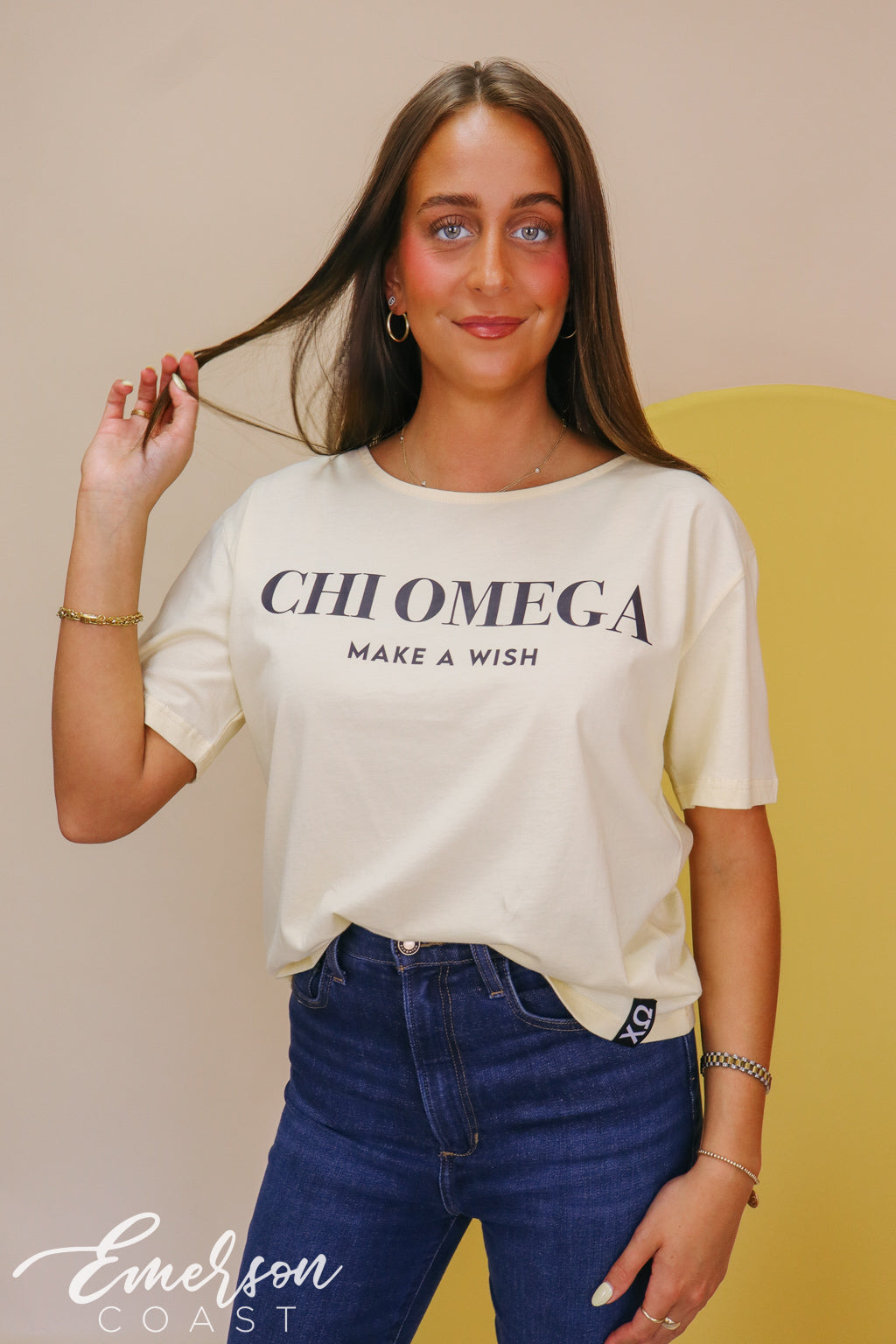 Chi Omega Make A Wish Light Yellow Slouchy Tee