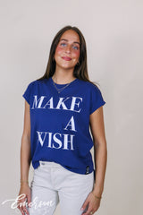 Chi Omega Navy Make A Wish Rolled Cuff Tee