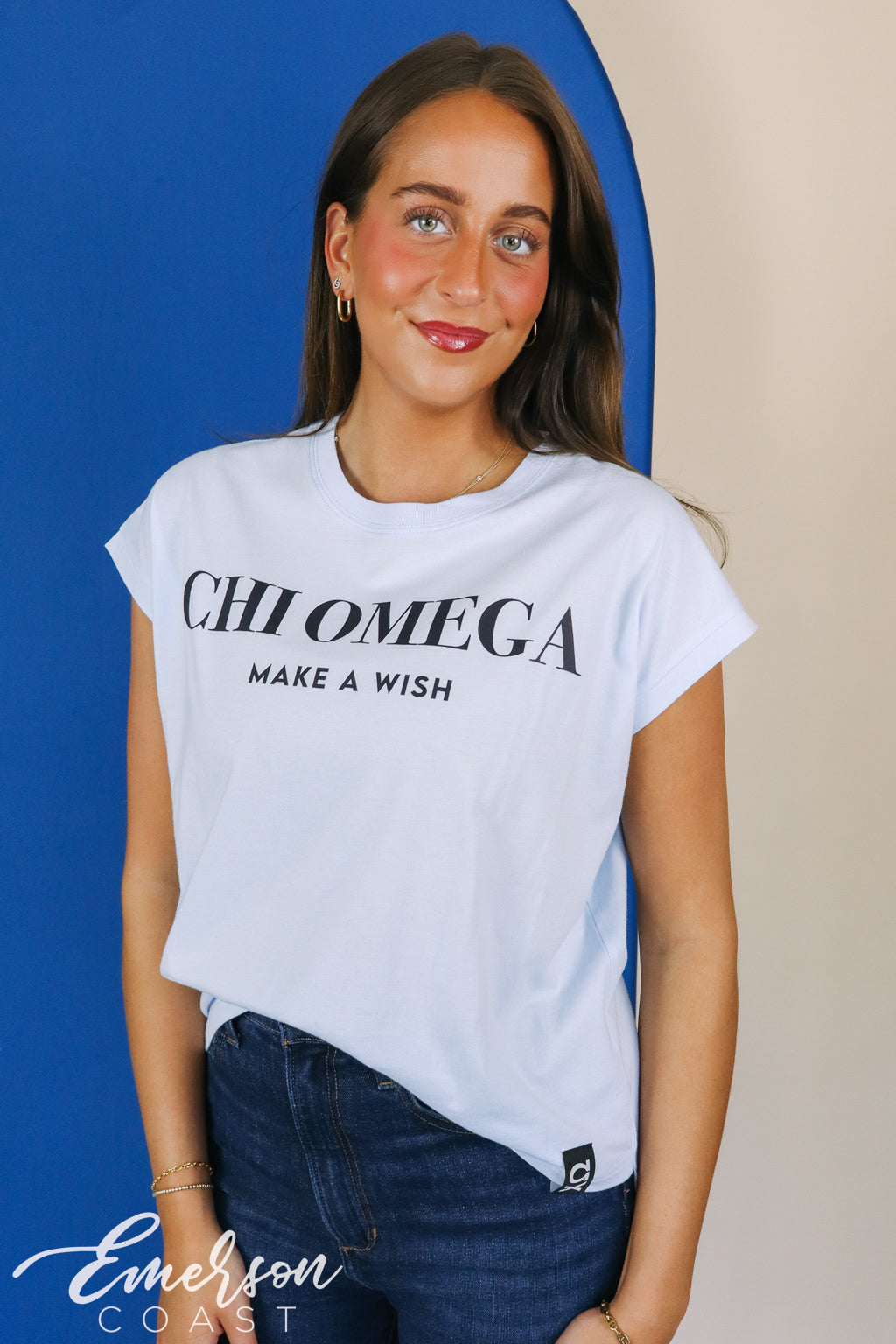 Chi Omega Light Blue Make A Wish Tee With Hem Tag