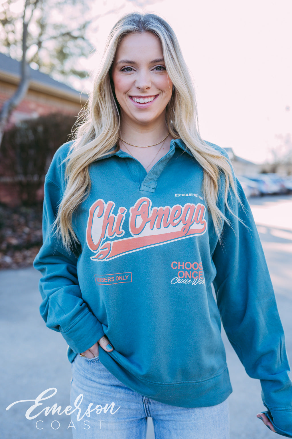 Chi Omega Members Only Retro Collared Crew