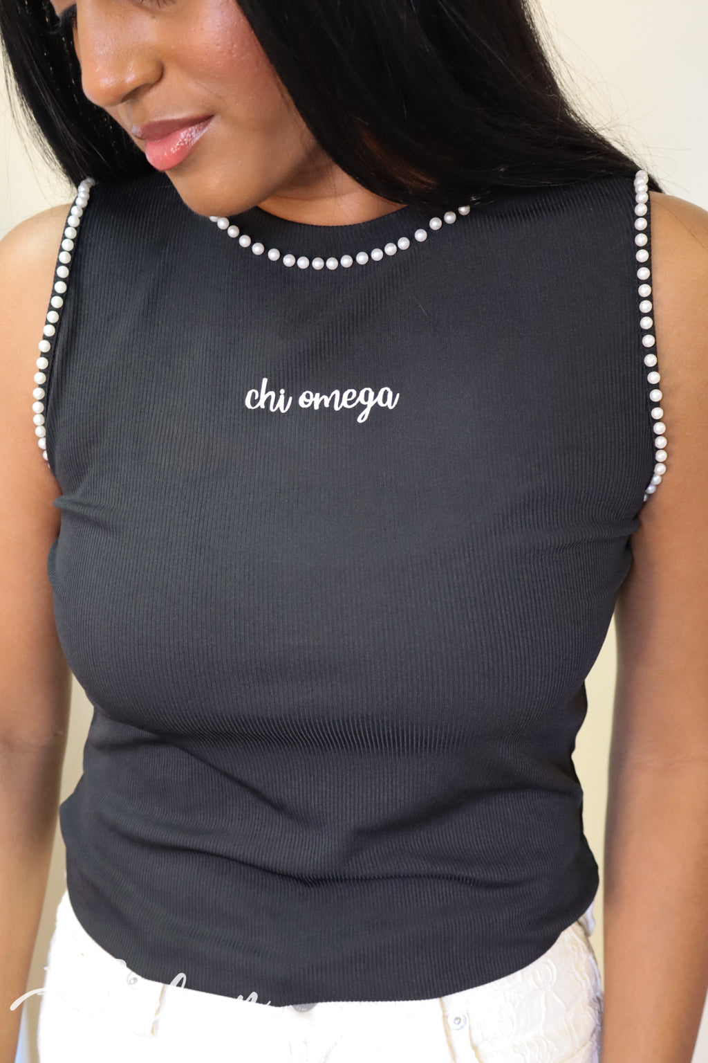 Chi Omega Pearl High Neck Tank