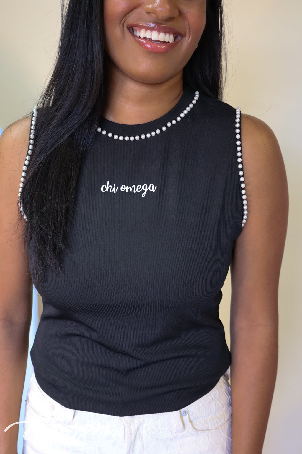 Chi Omega Pearl High Neck Tank