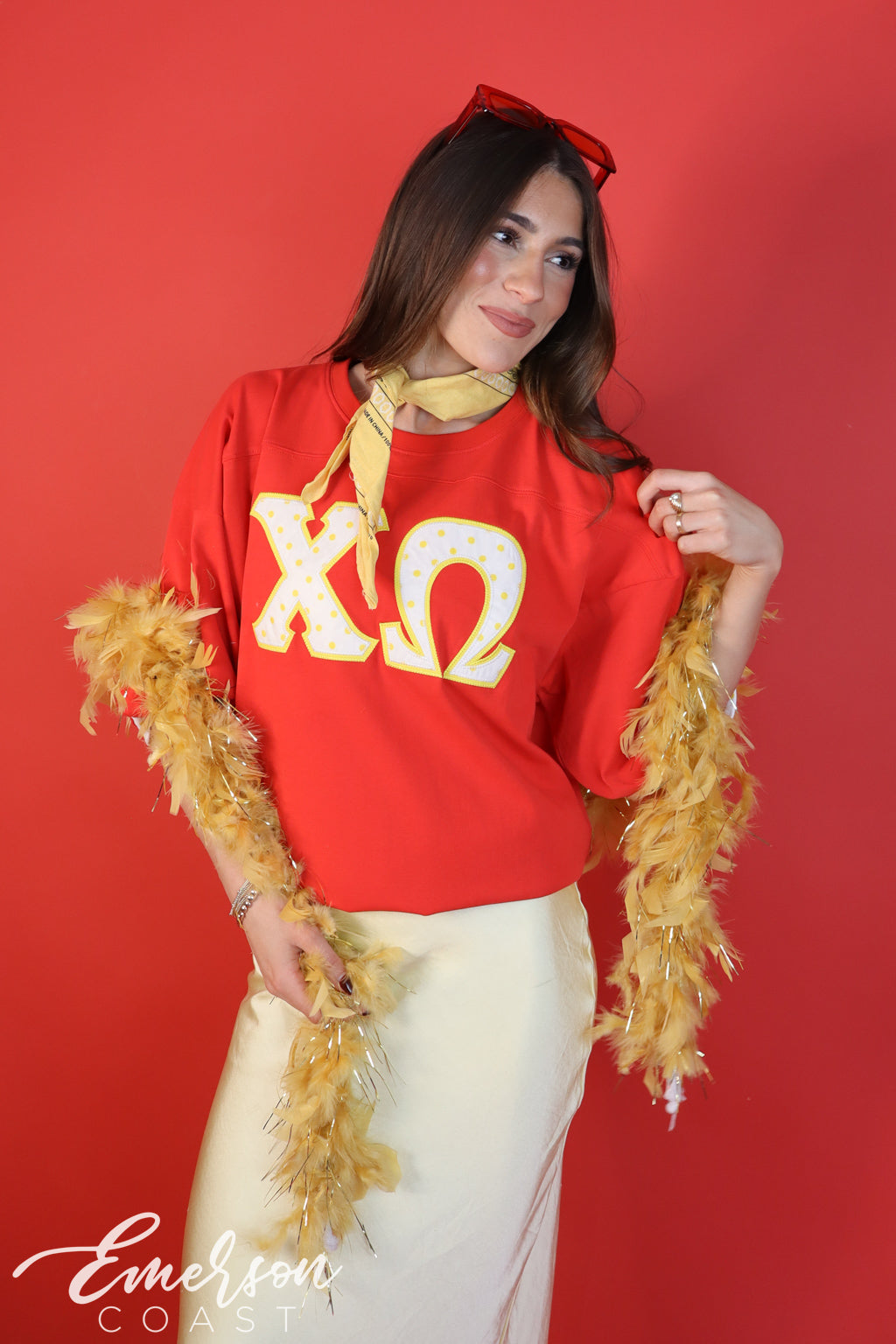 Chi Omega Red Polka Dot Letter Jersey