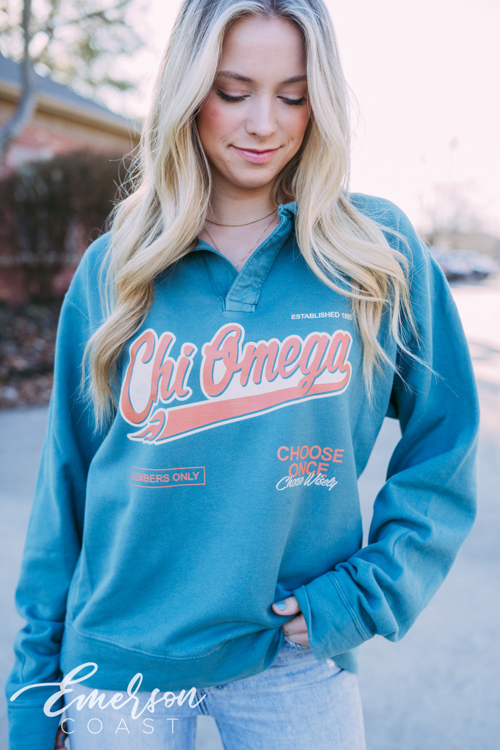 Chi Omega Members Only Retro Collared Crew