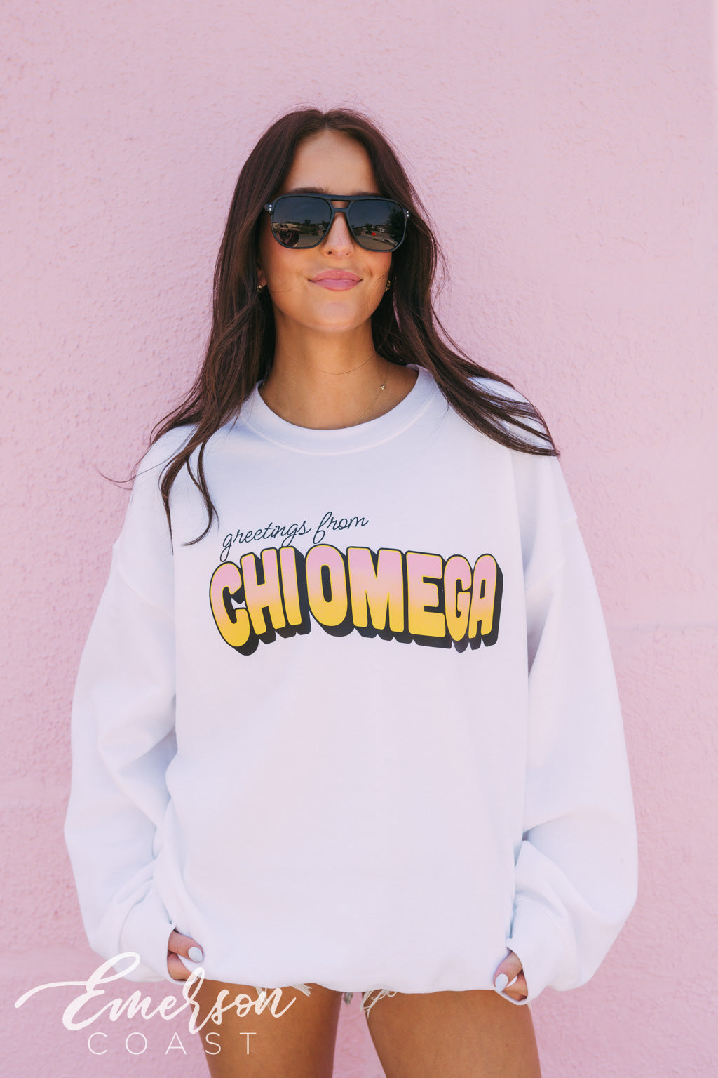 Chi Omega Greetings From Postcard PR Crewneck