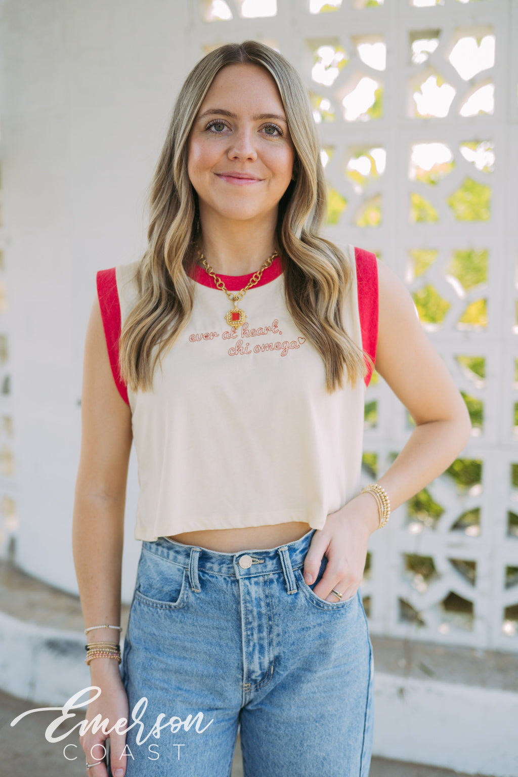 Chi Omega Embroidered Ringer Tee