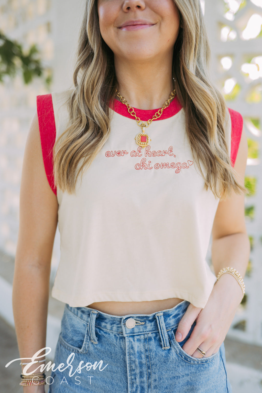 Chi Omega Embroidered Ringer Tee