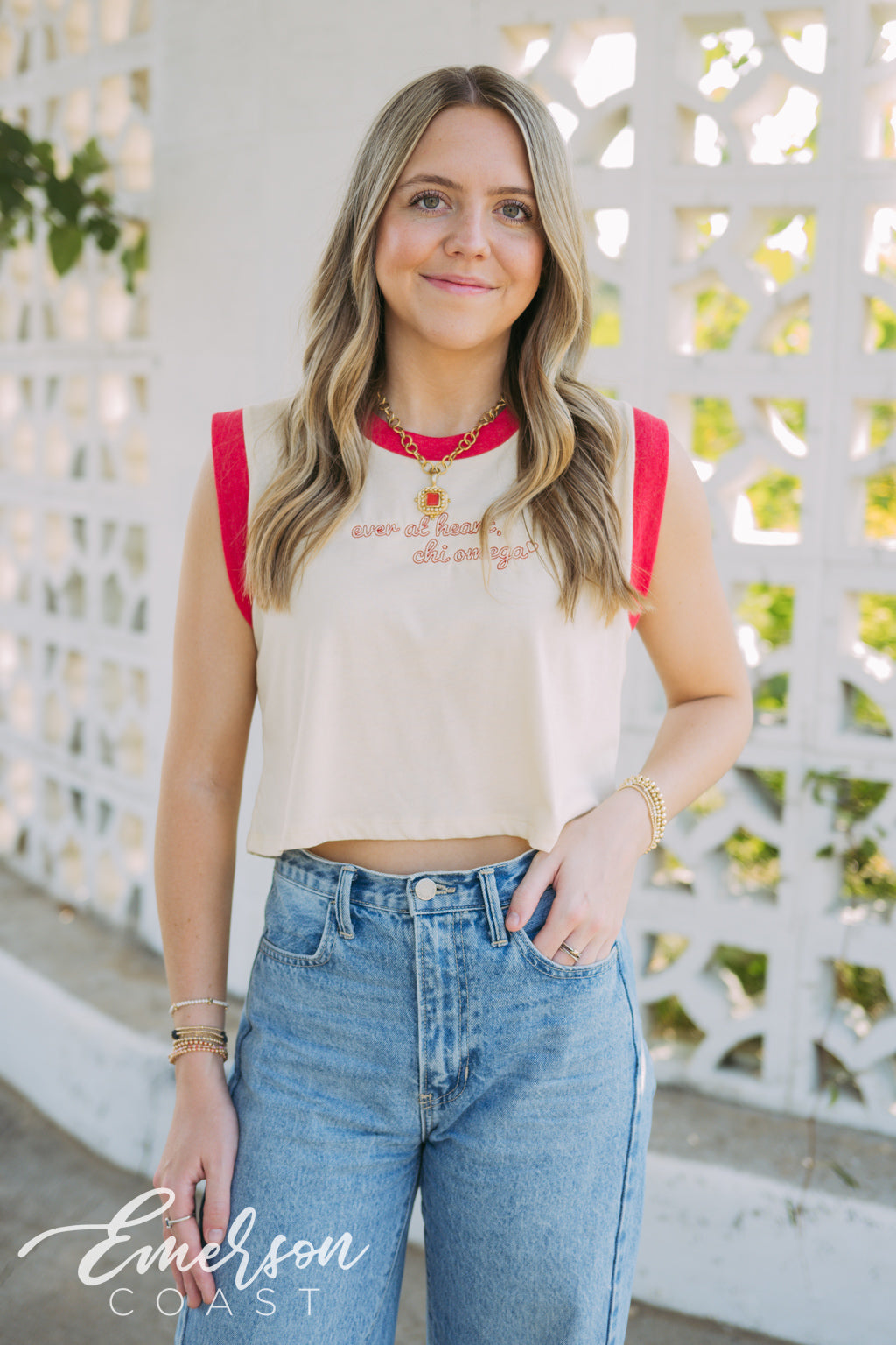 Chi Omega Embroidered Ringer Tee