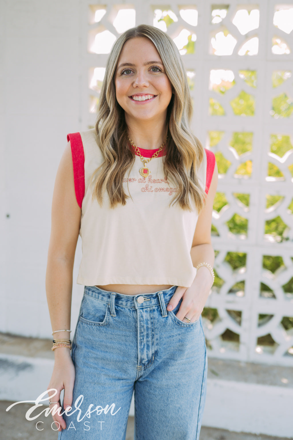 Chi Omega Embroidered Ringer Tee