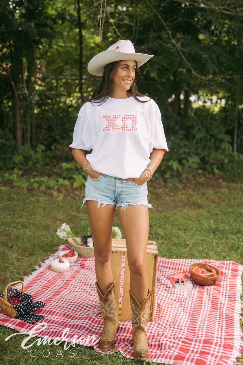 Chi O Gingham Print Letter Jersey