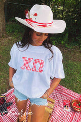 Chi O Gingham Print Letter Jersey