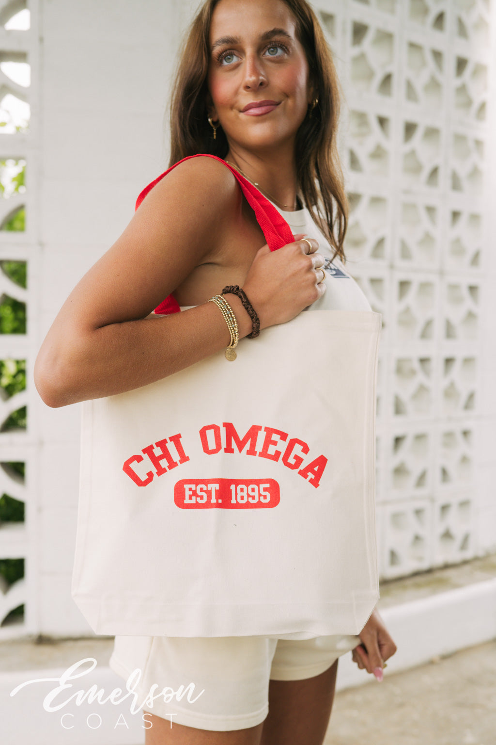 Chi Omega Contrast Color Strap Tote