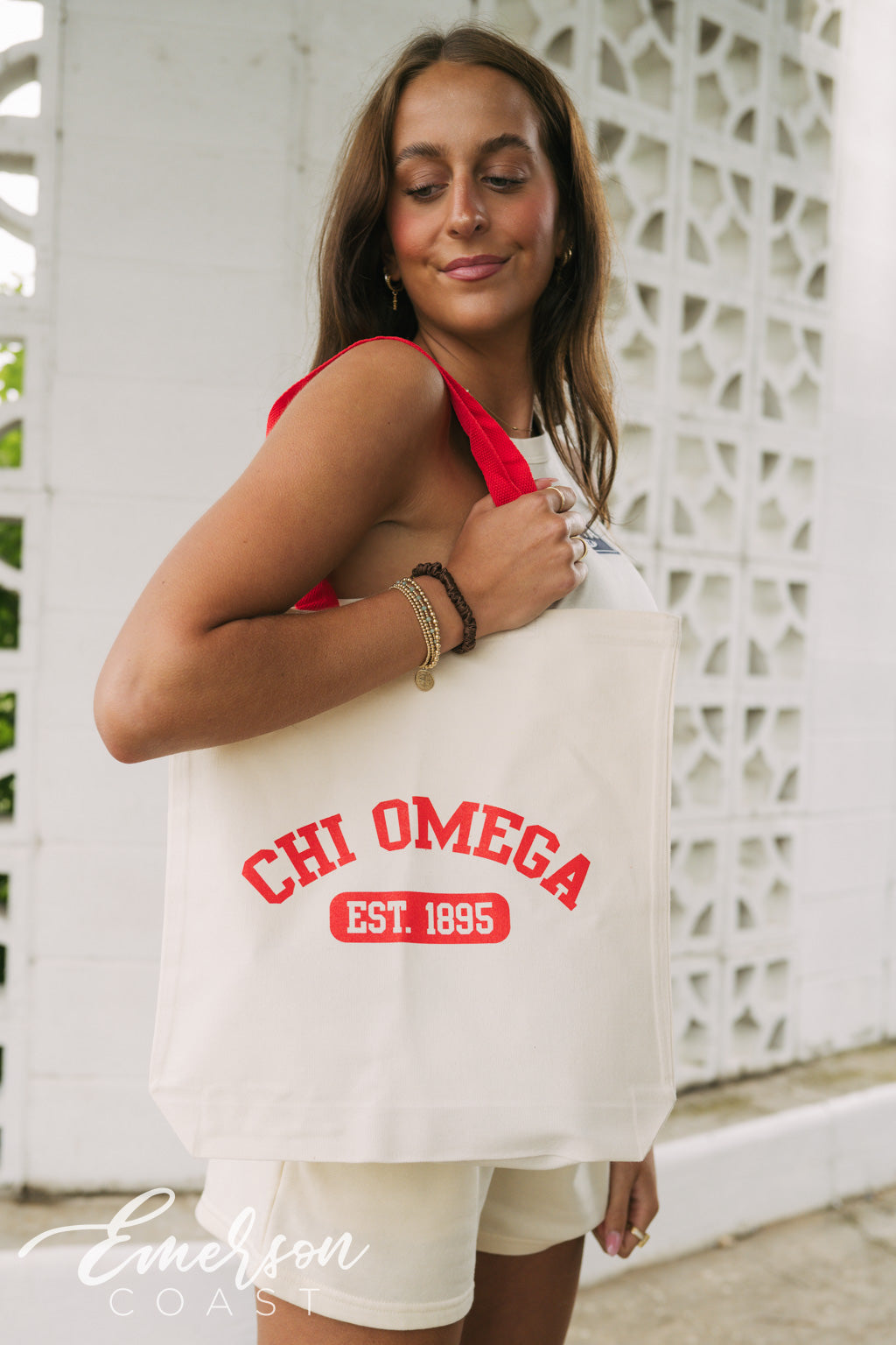 Chi Omega Contrast Color Strap Tote