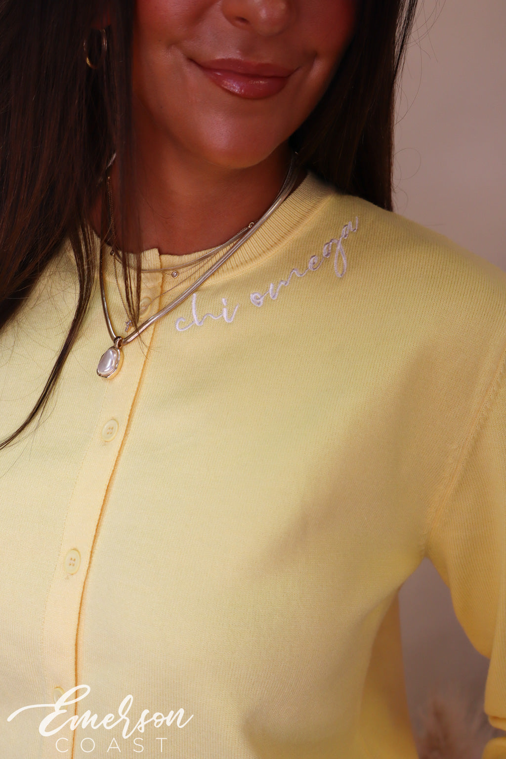 Chi Omega Embroidered Yellow Cardigan