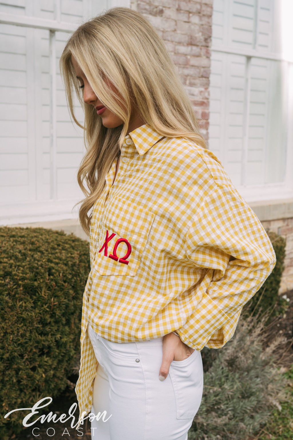 Chi Omega Yellow Gingham Button Down