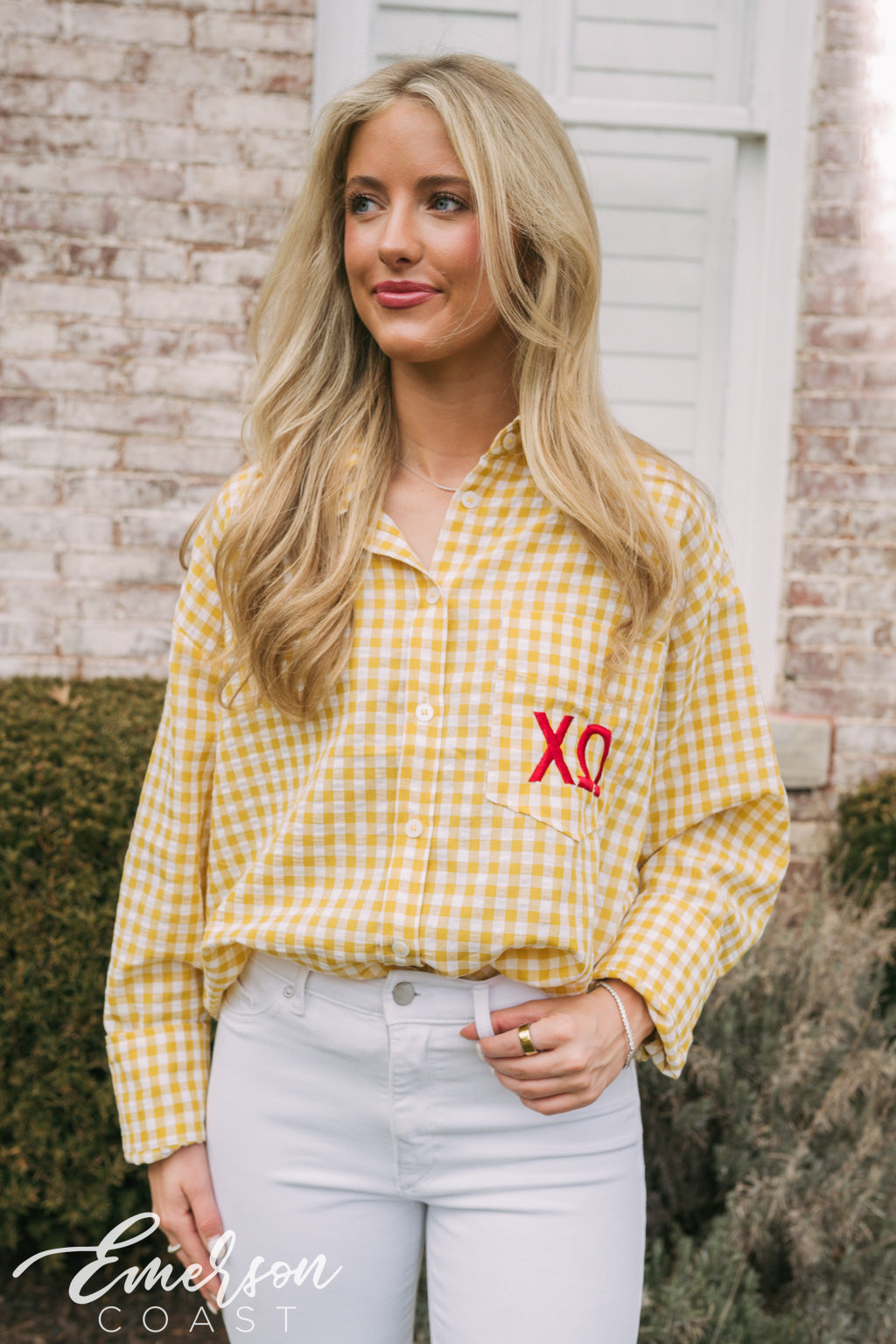 Chi Omega Yellow Gingham Button Down