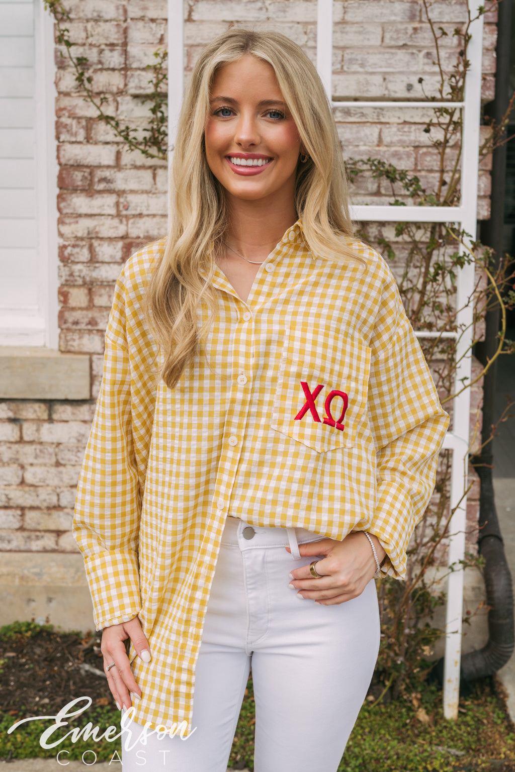 Chi Omega Yellow Gingham Button Down