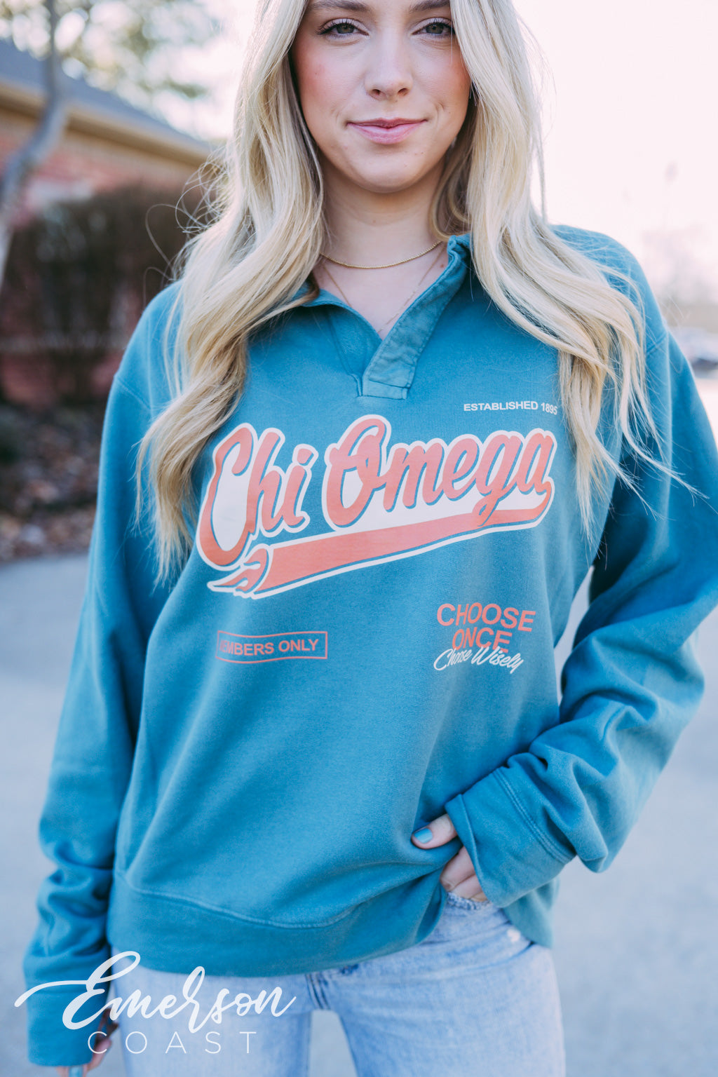 Chi Omega Members Only Retro Collared Crew