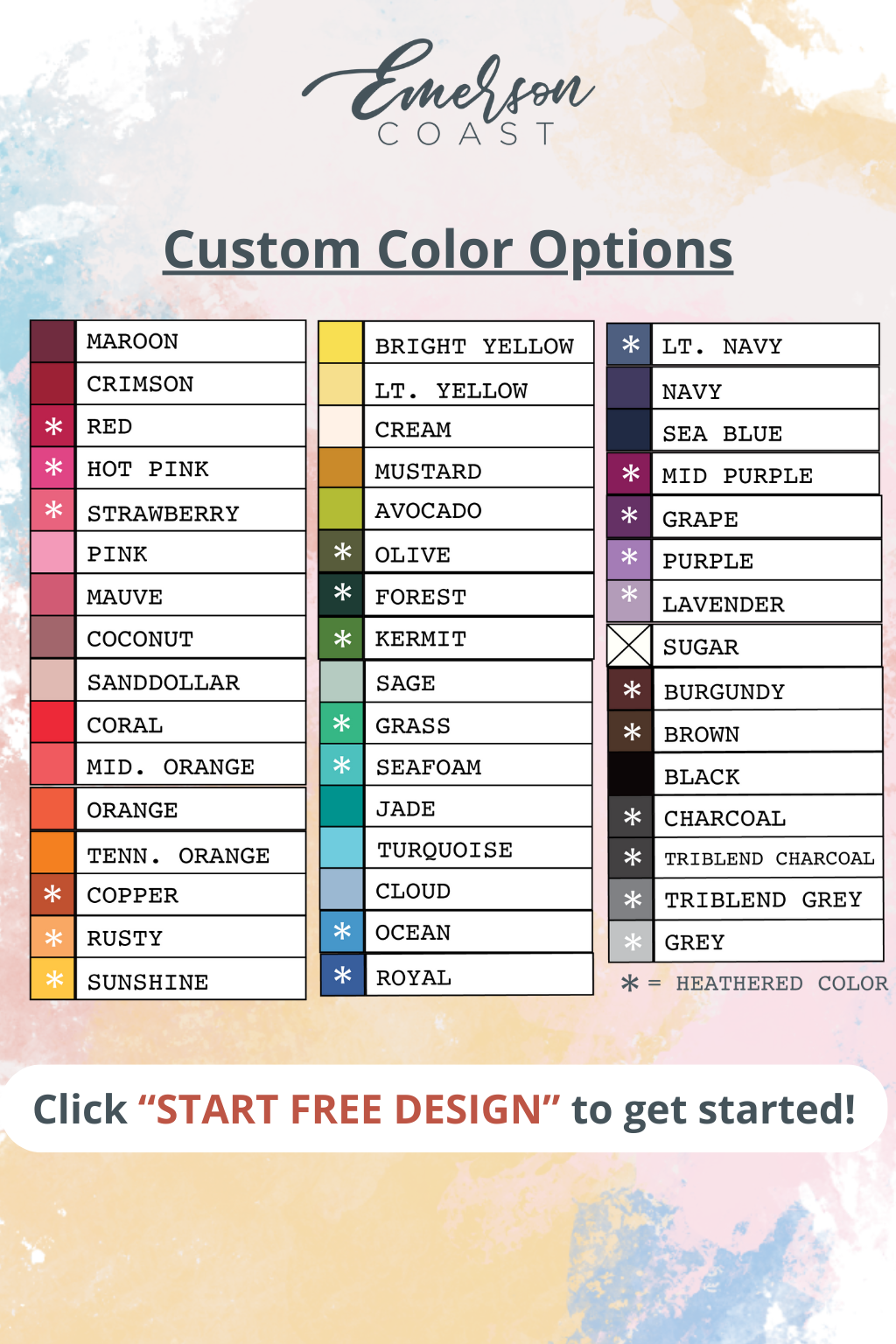 Custom Color Chart - Emerson Coast