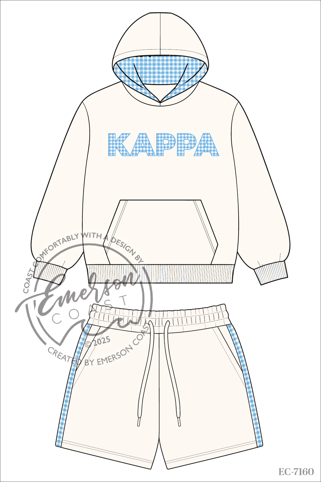 Kappa Blue Checkered Patchwork Hoodie and Shorts Set