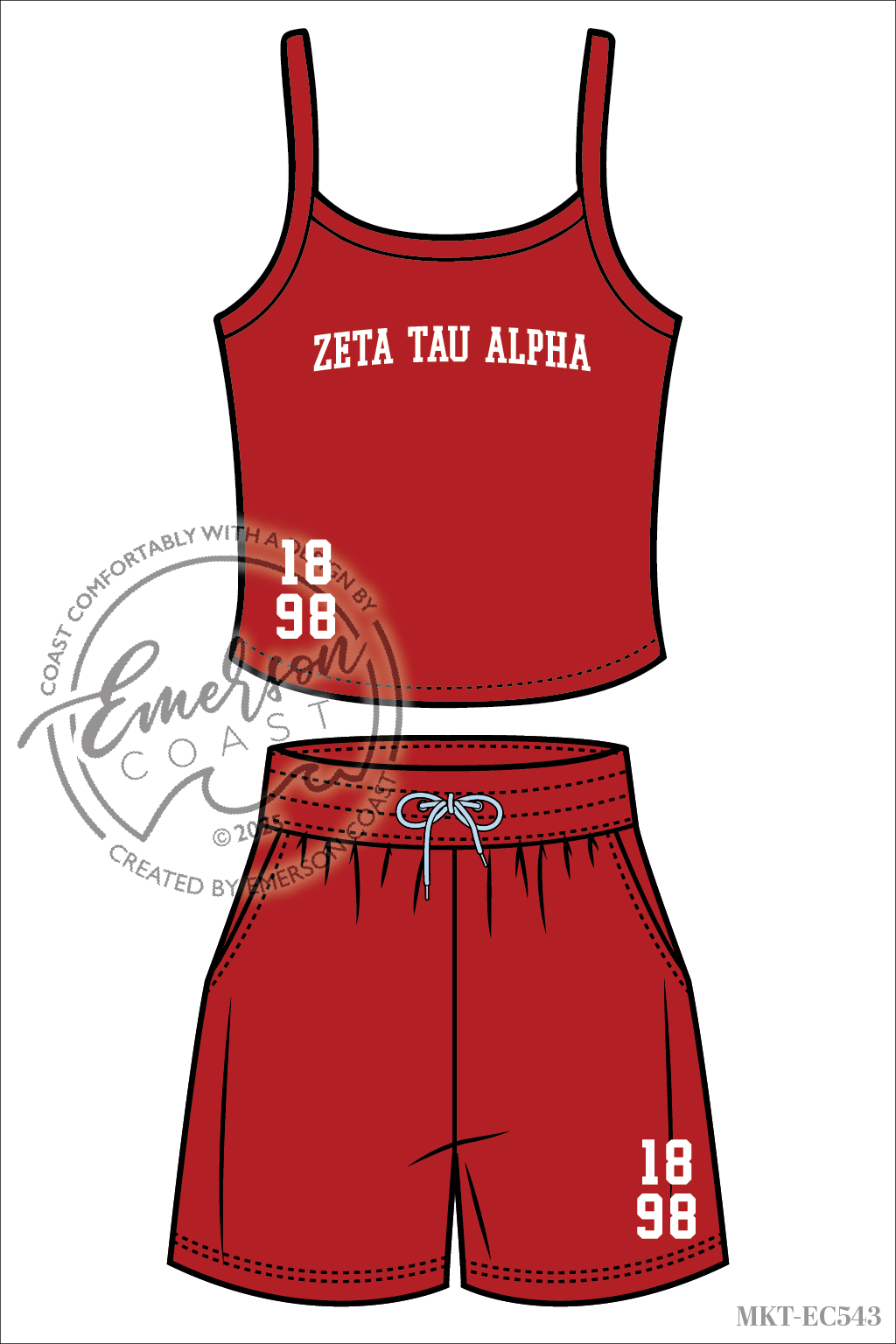 Zeta Tau Alpha Red Cropped Matching Tank and Shorts Set