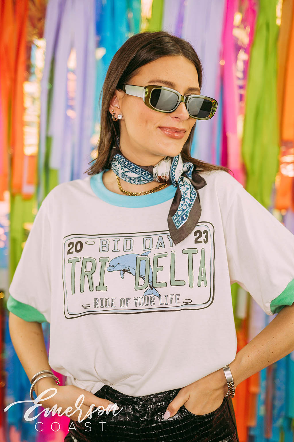 Tri Delta Ride of Your Life Bid Day Colorblock Ringer