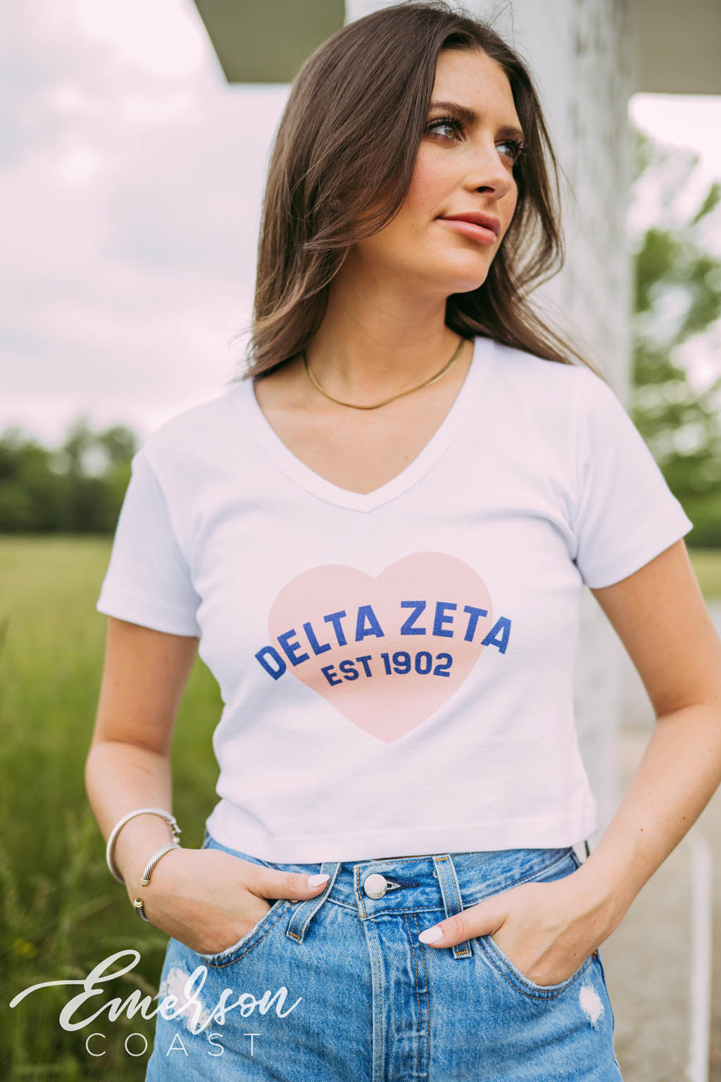 Delta Zeta Heart V-neck Baby Tee