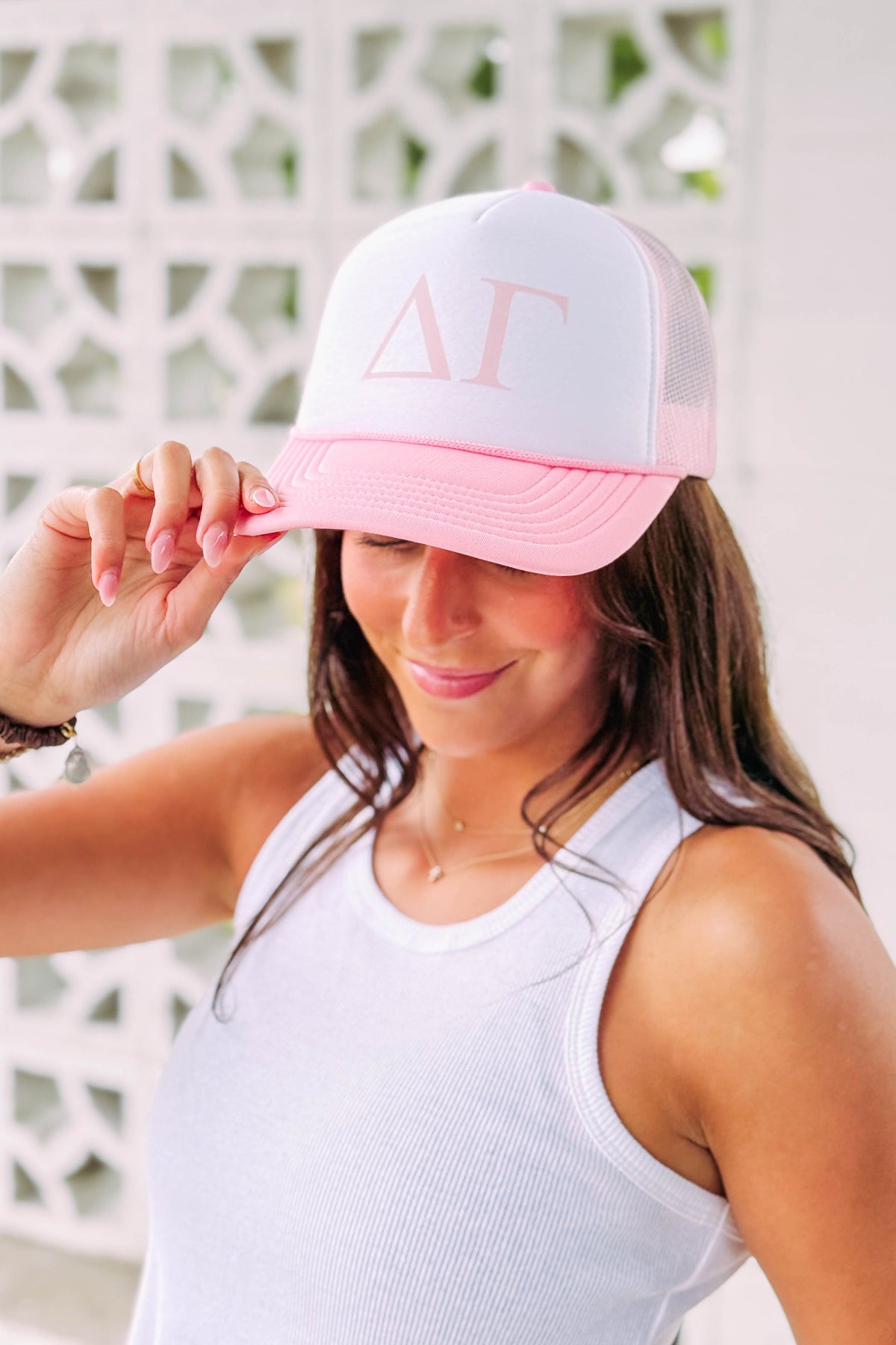 Delta Gamma Light Pink Bid Day Trucker Hat
