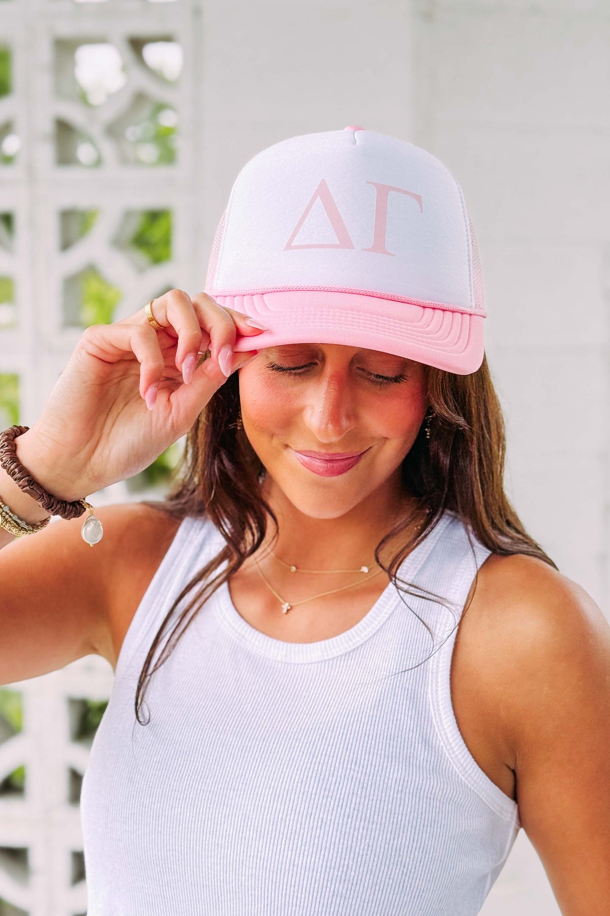 Delta Gamma Light Pink Bid Day Trucker Hat