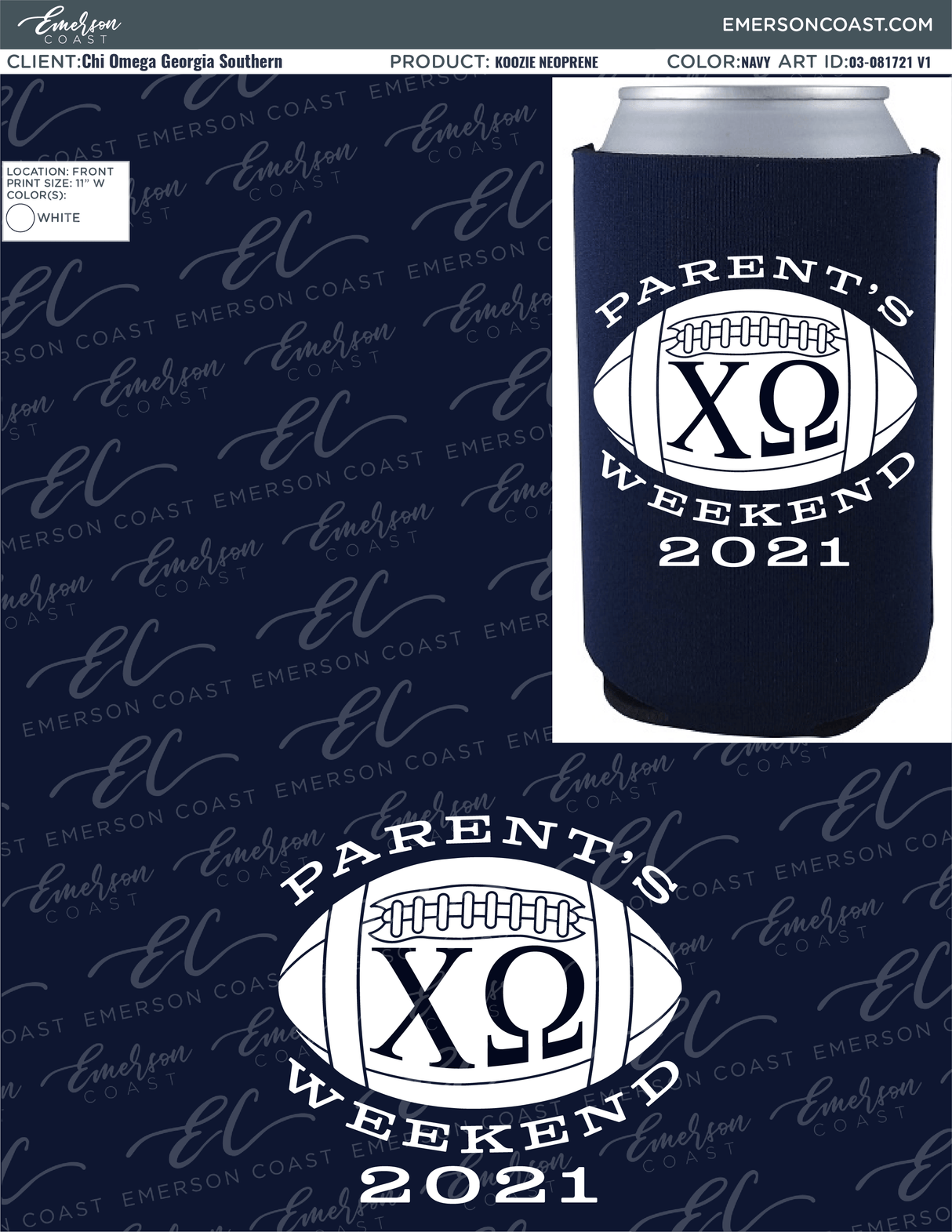 03-081721 Chi Omega Georgia Southern Parents Weekend Koozie 2021-01
